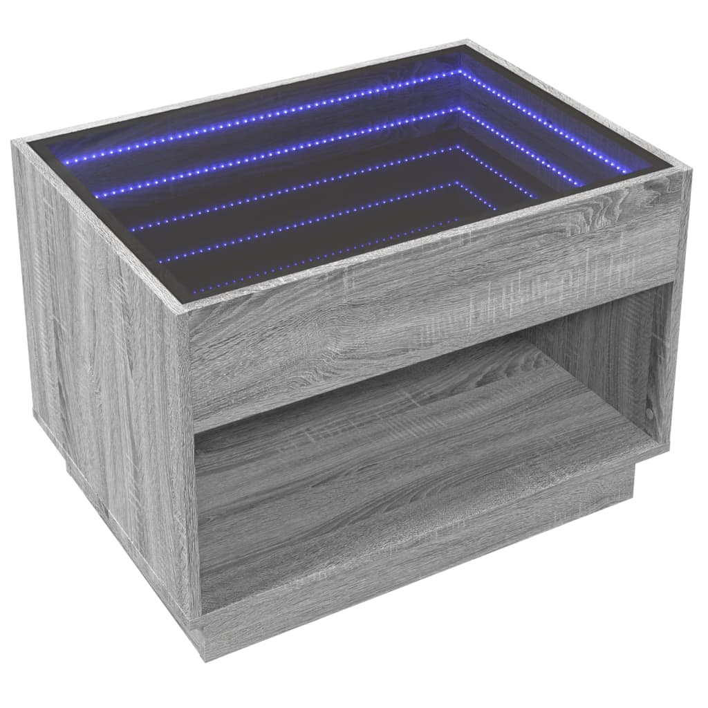 Salongbord Sofabord Sonoma Grå med Infinity LED 70x50x50 cm
