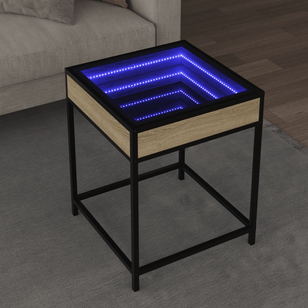 Salongbord Sofabord Sonoma Eik med Infinity LED 40x40x51 cm