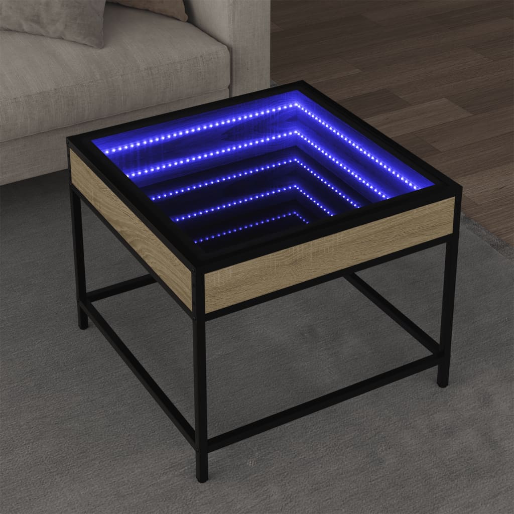 Salongbord Sofabord Sonoma Eik med Infinity LED 50x50x41 cm
