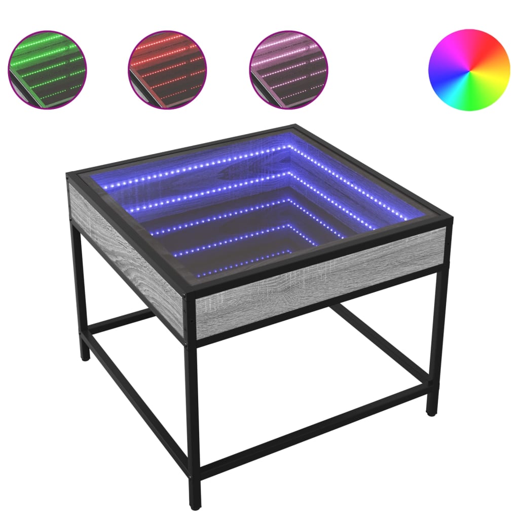Salongbord Sofabord Sonoma Grå med Infinity LED 50x50x41 cm