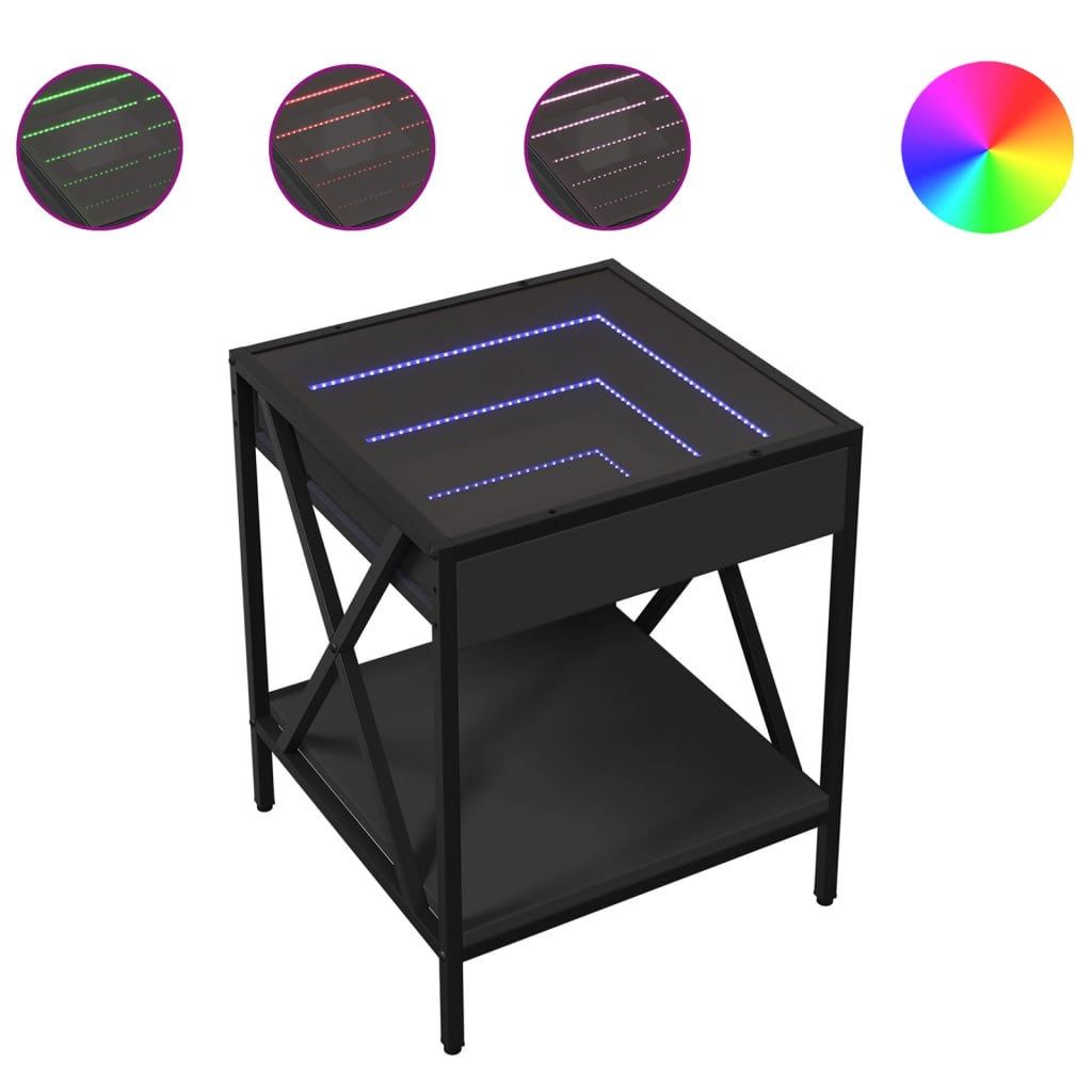 Salongbord Sofabord Svart med Infinity LED 40x40x49 cm