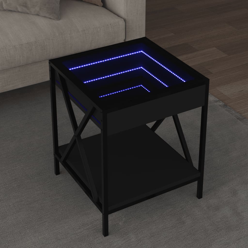 Salongbord Sofabord Svart med Infinity LED 40x40x49 cm