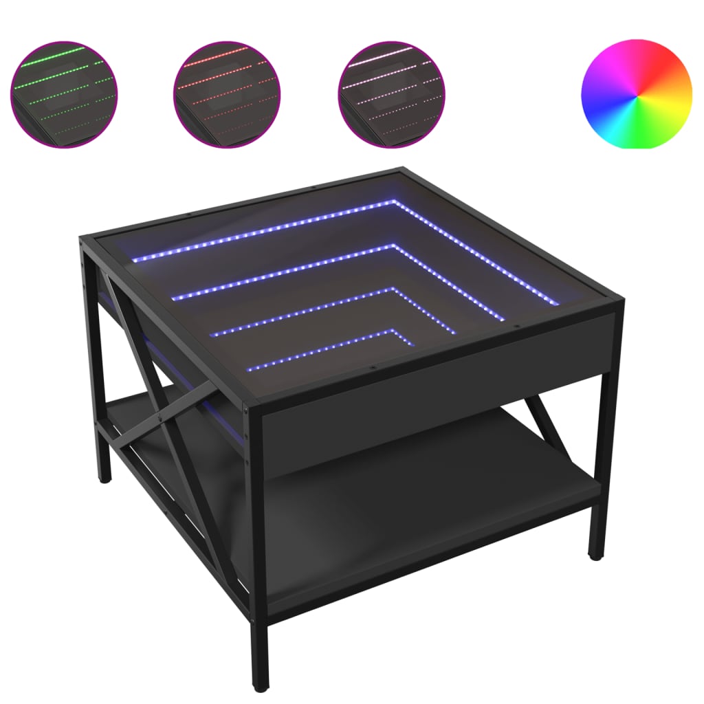 Salongbord Sofabord Svart med Infinity LED 50x50x38 cm