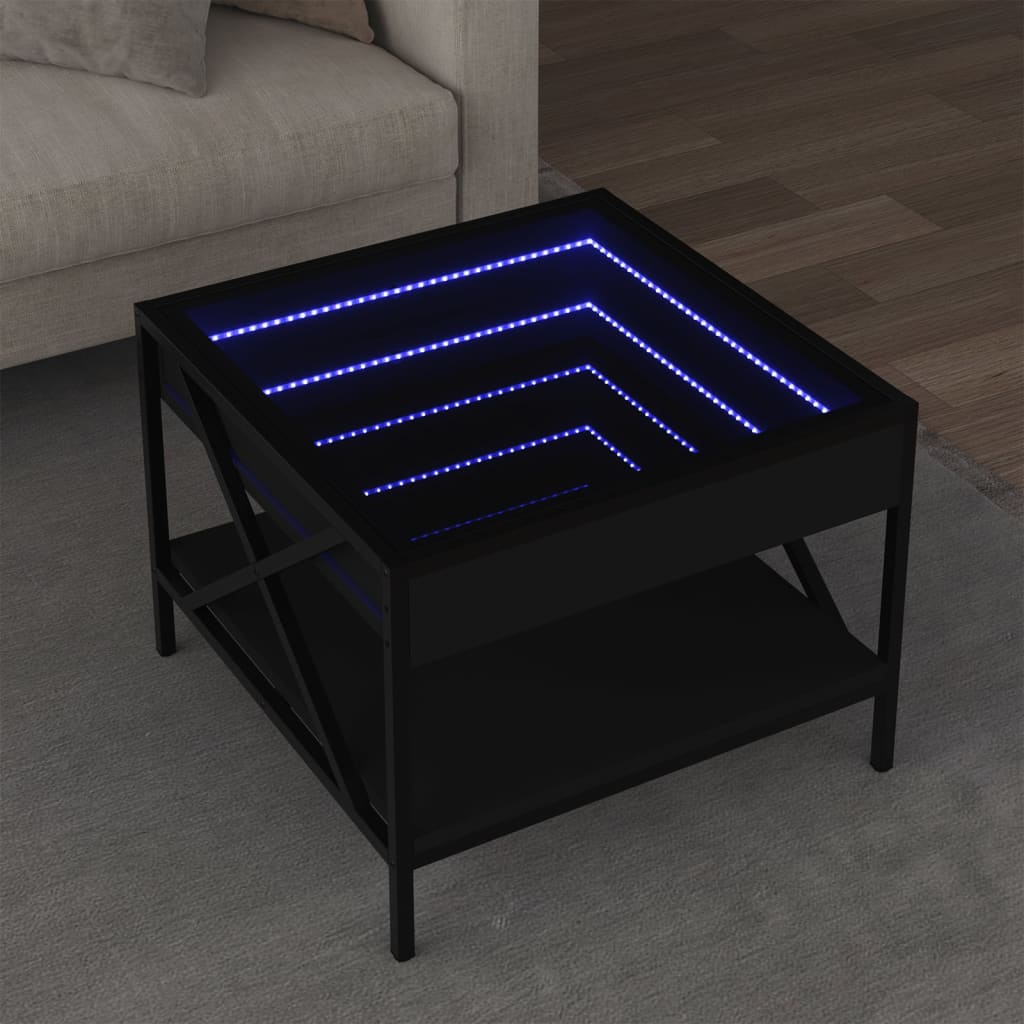 Salongbord Sofabord Svart med Infinity LED 50x50x38 cm