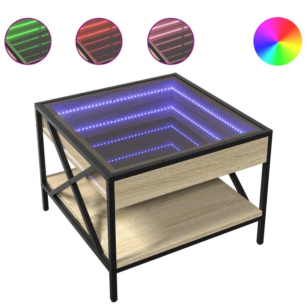 Salongbord Sofabord Sonoma Eik med Infinity LED 50x50x38 cm