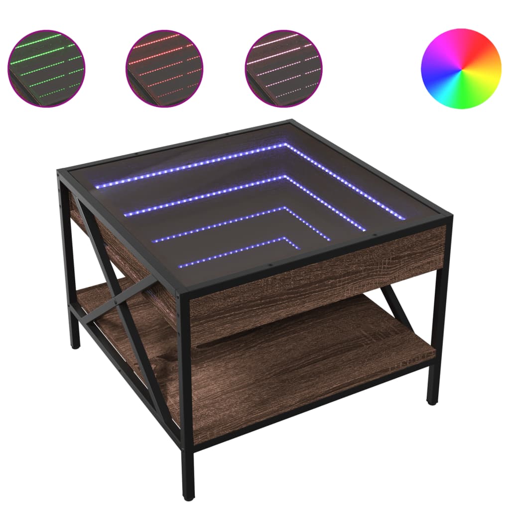Salongbord Sofabord Brun Eik med Infinity LED 50x50x38 cm