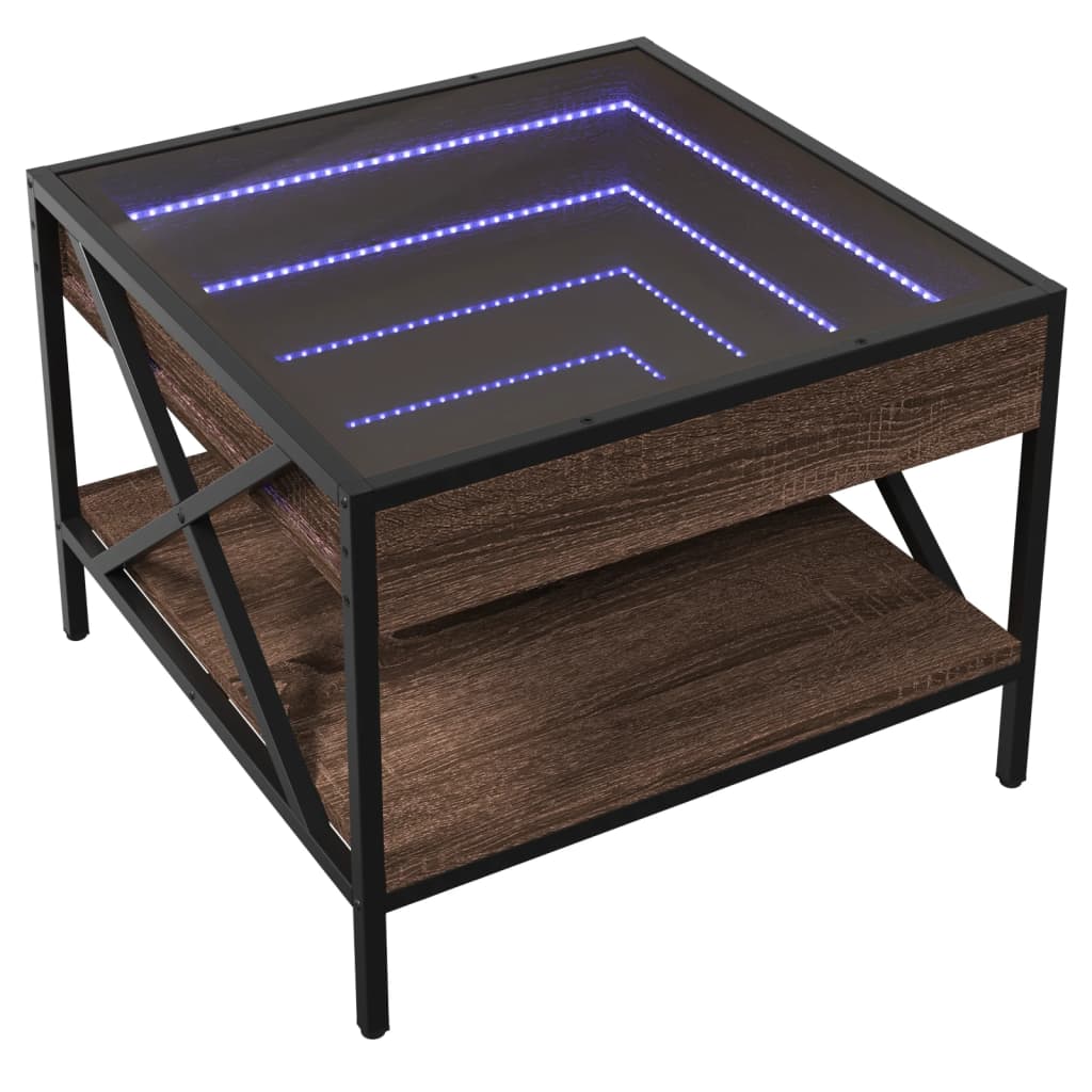 Salongbord Sofabord Brun Eik med Infinity LED 50x50x38 cm
