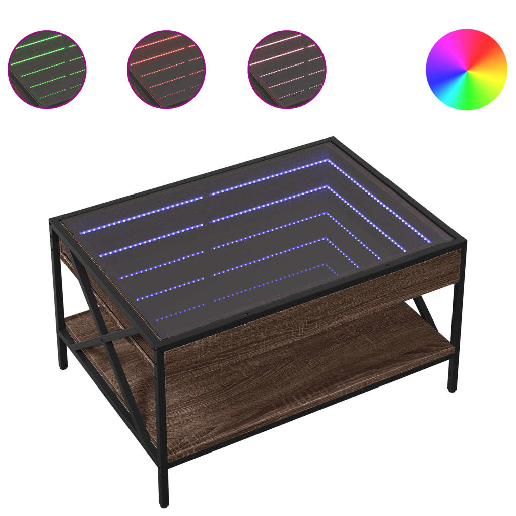 Salongbord Sofabord Brun Eik med Infinity LED 70x50x38 cm