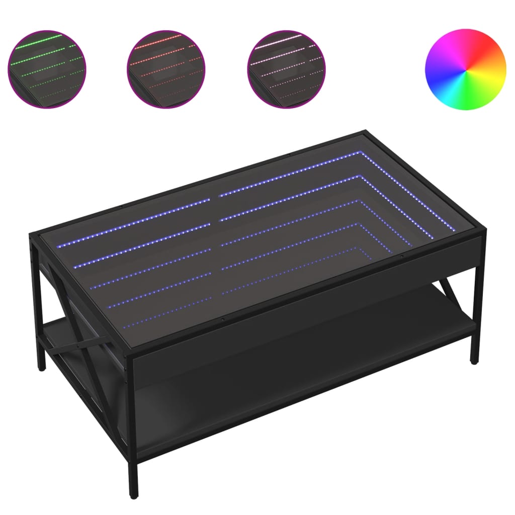 Salongbord Sofabord Svart med Infinity LED 90x50x38 cm