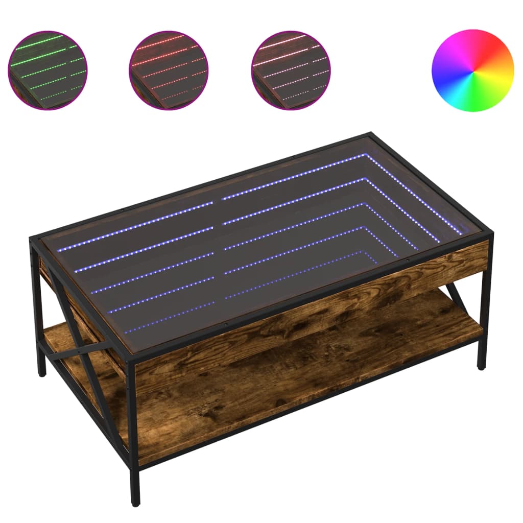 Salongbord Sofabord Røkt Eik med Infinity LED 90x50x38 cm