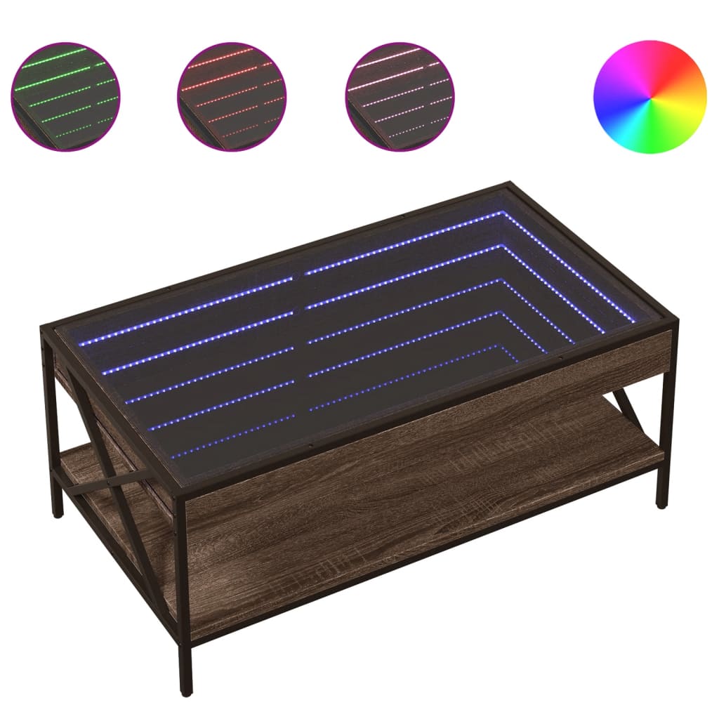 Salongbord Sofabord Brun Eik med Infinity LED 90x50x38 cm