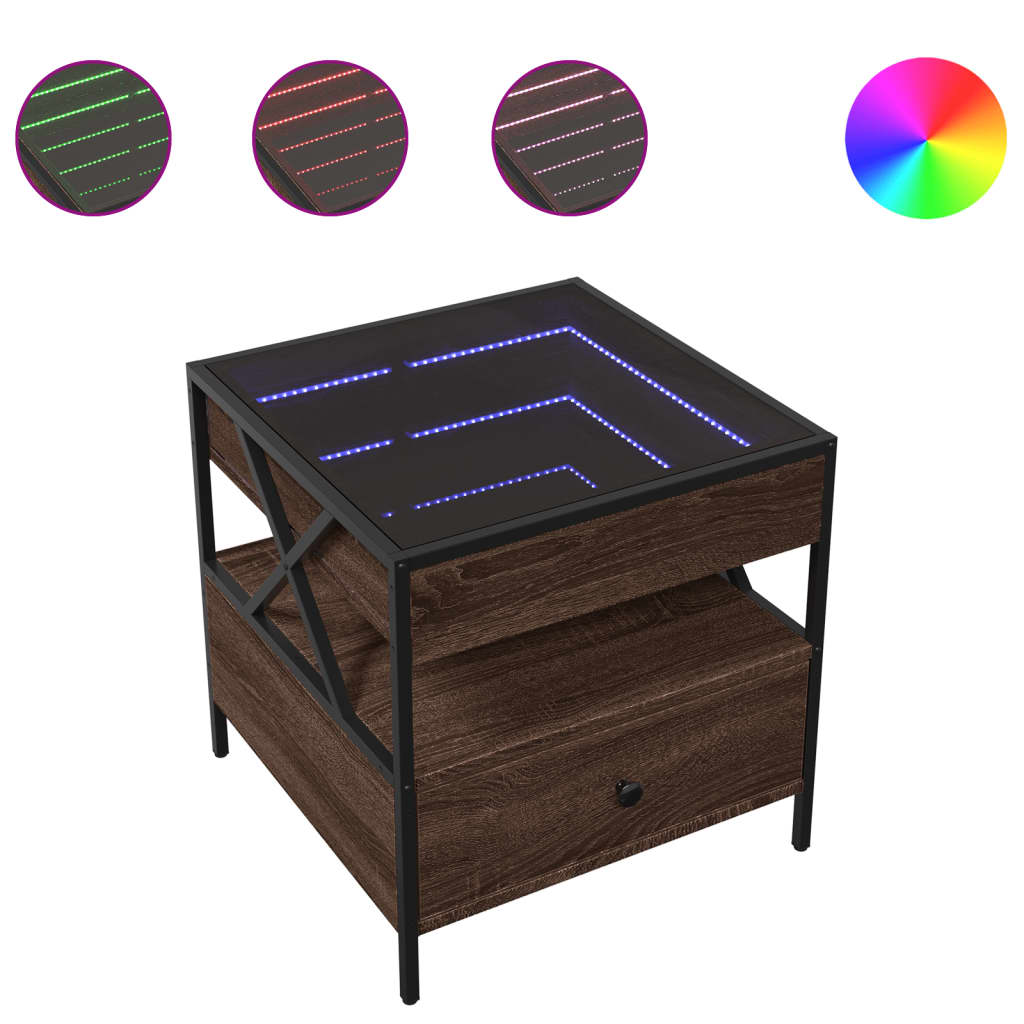 Salongbord Sofabord Brun Eik med Infinity LED 50x50x51 cm