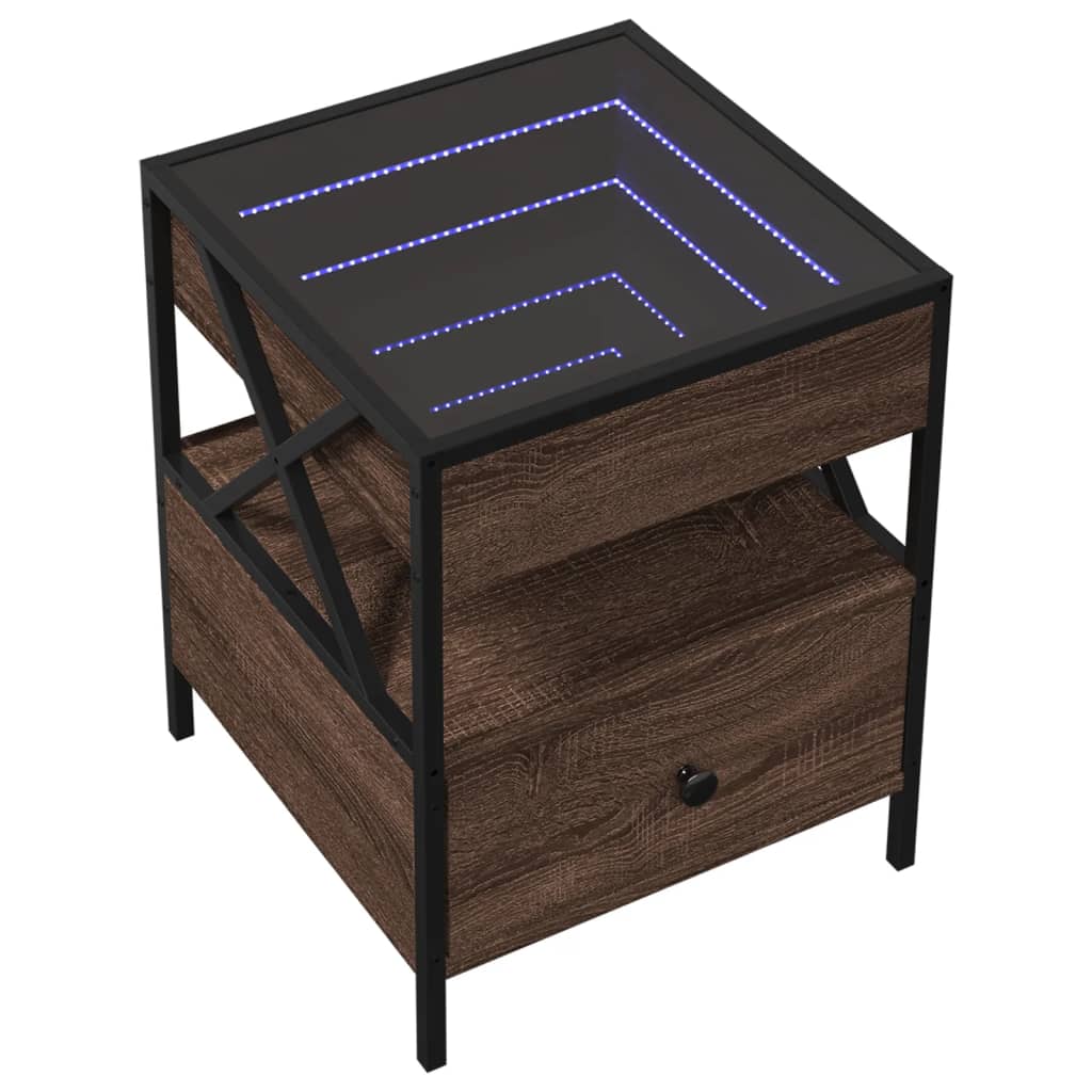 Nattbord Sengbord Brun Eik med Infinity LED 40x40x51 cm