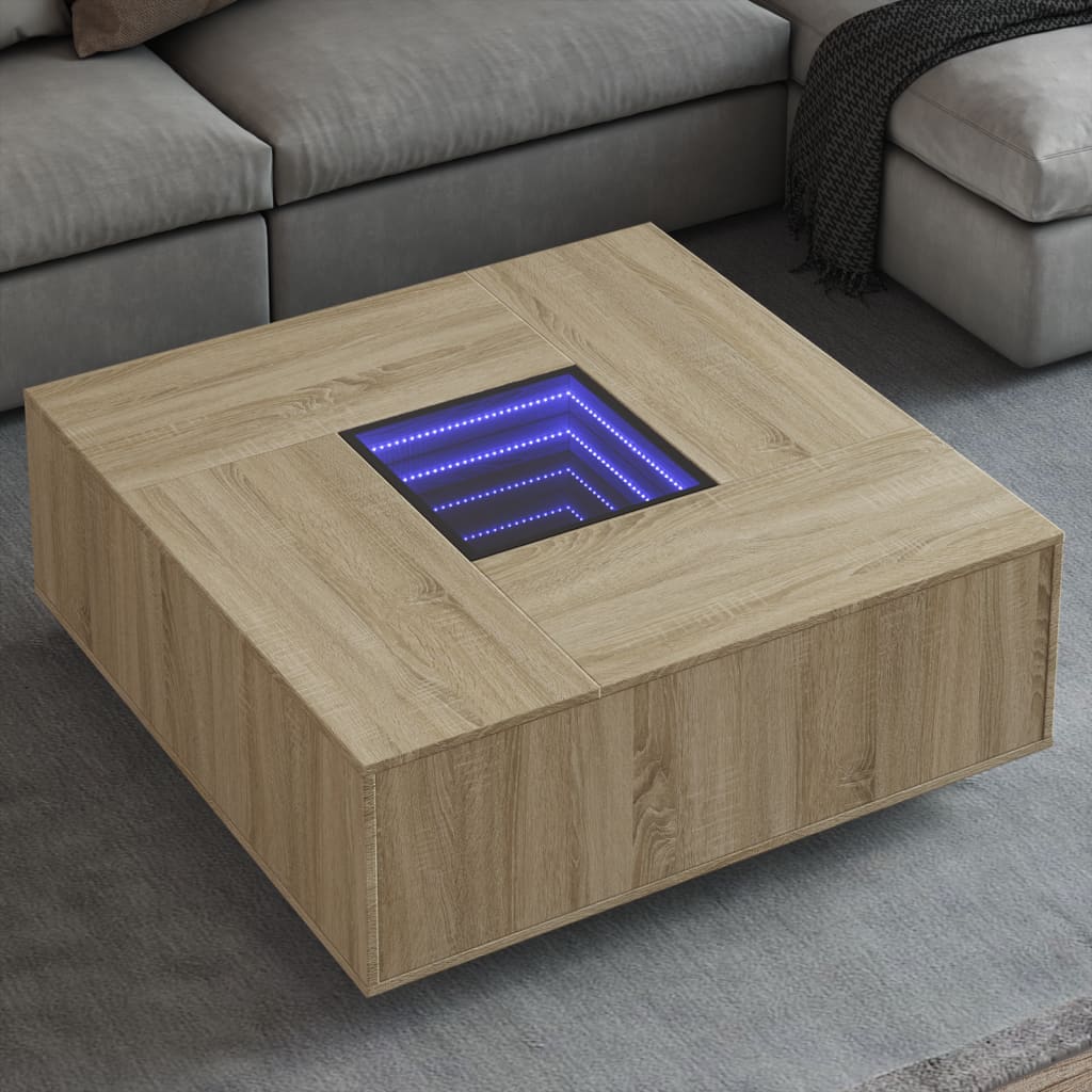 Salongbord Sofabord Sonoma Eik med Infinity LED 100x100x40 cm
