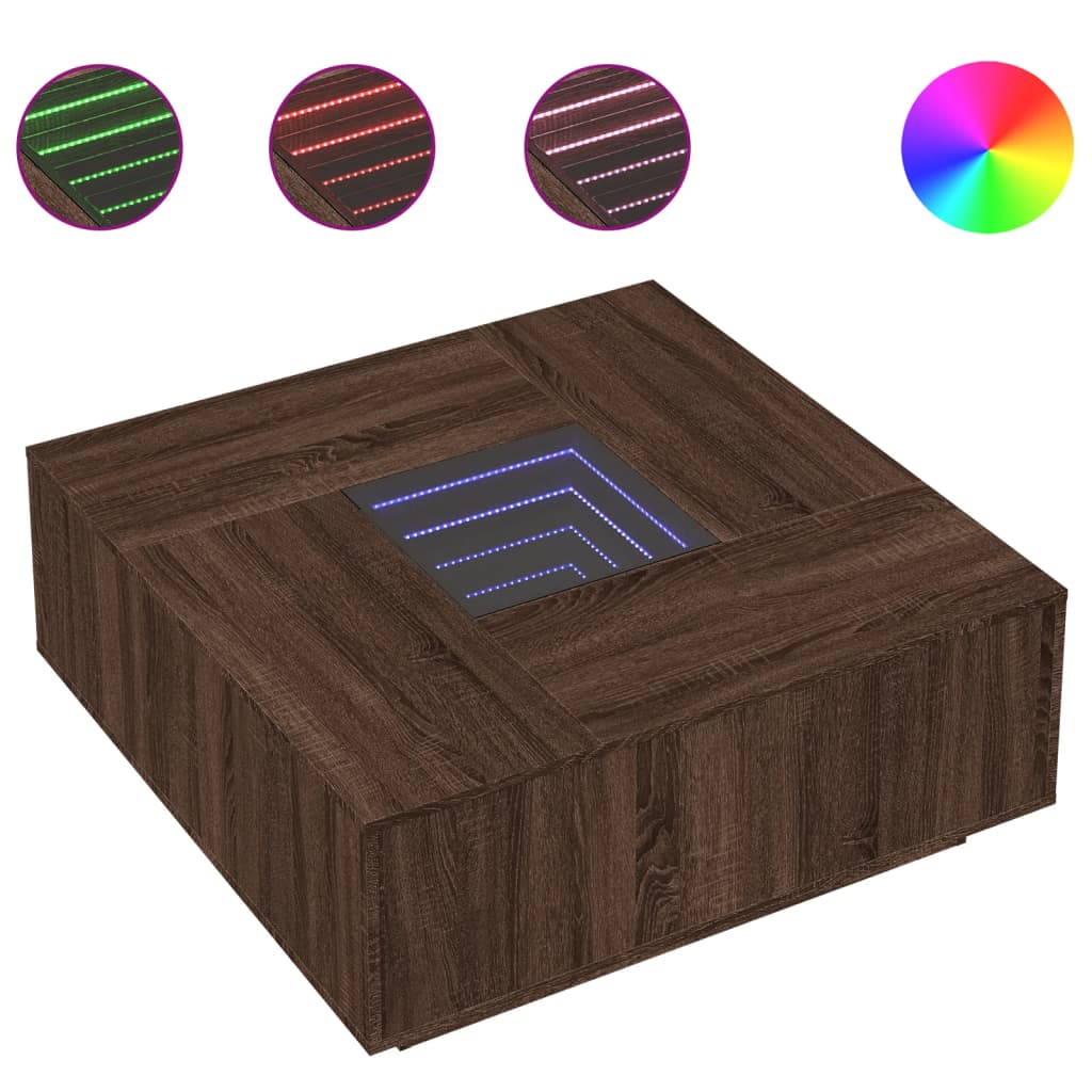 Salongbord Sofabord Brun Eik med Infinity LED 100x100x40 cm