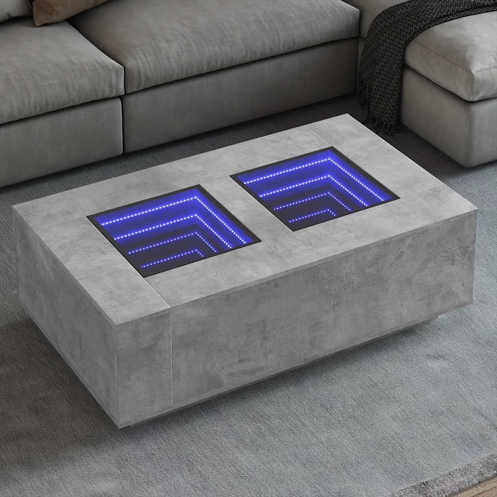 Salongbord Sofabord Betonggrå med Infinity LED 116x69x40 cm