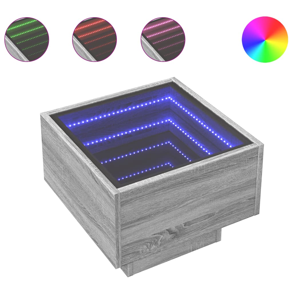 Nattbord Sengbord Sonoma Grå med Infinity LED 40x40x30 cm