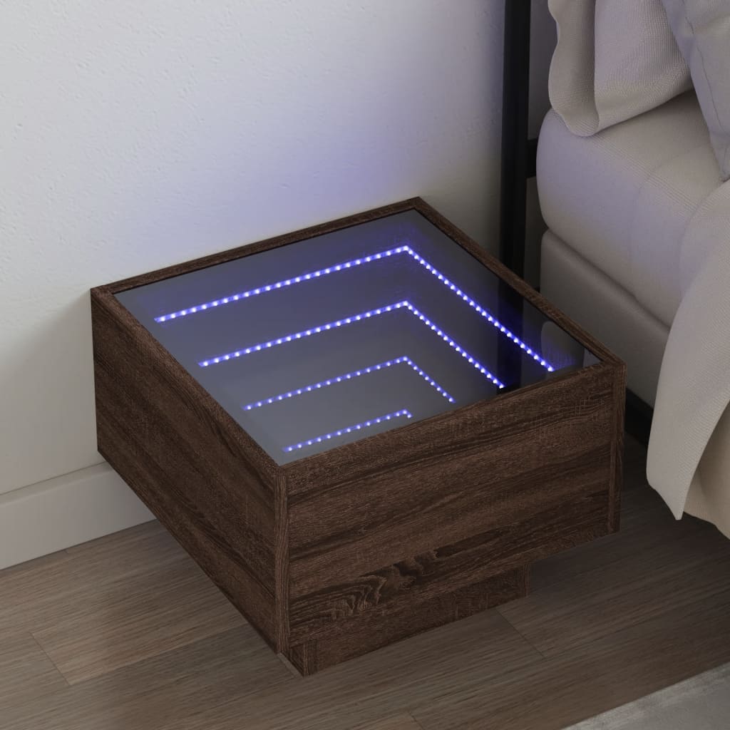 Salongbord Sofabord Brun med Infinity LED 40x40x30 cm