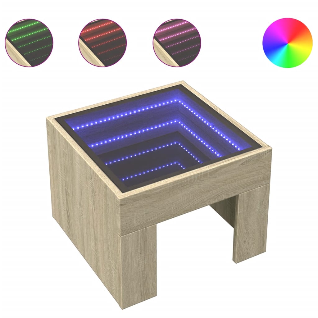 Salongbord Sofabord Sonoma Eik med Infinity LED 40x40x30 cm