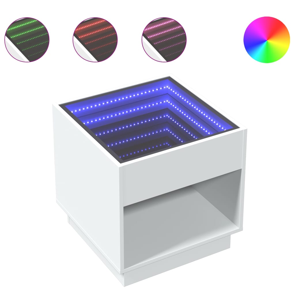 Salongbord Sofabord Hvit med Infinity LED 50x50x50 cm