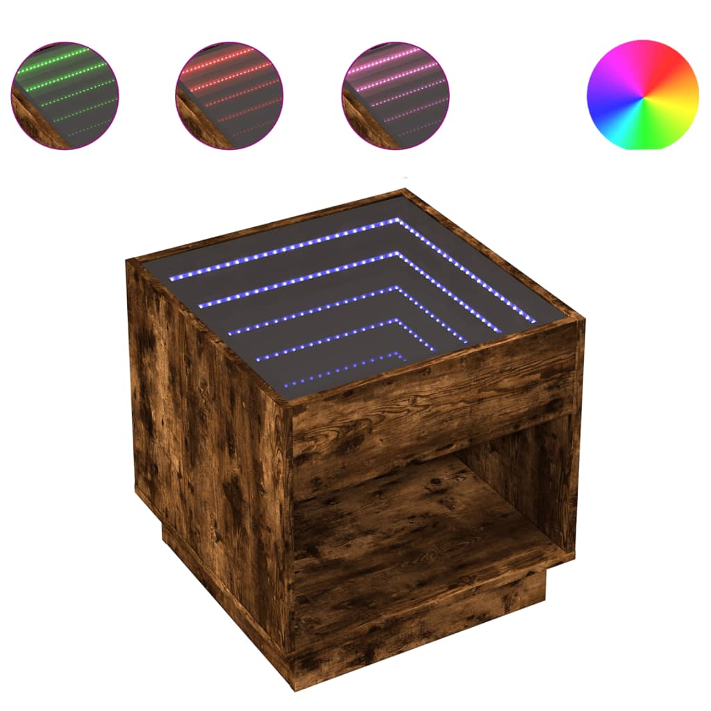 Nattbord Sengbord Røkt Eik med Infinity LED 50x50x50 cm