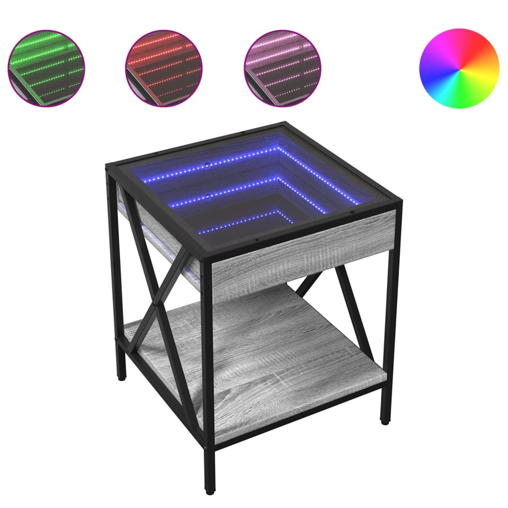 Salongbord Sofabord Sonoma Grå med Infinity LED 40x40x49 cm