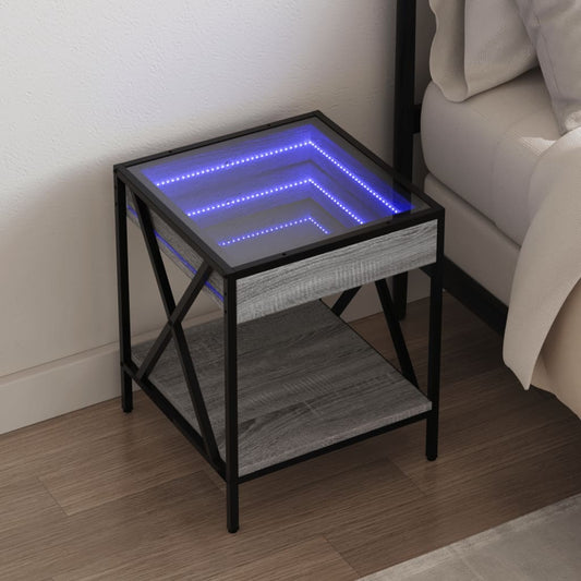 Salongbord Sofabord Sonoma Grå med Infinity LED 40x40x49 cm