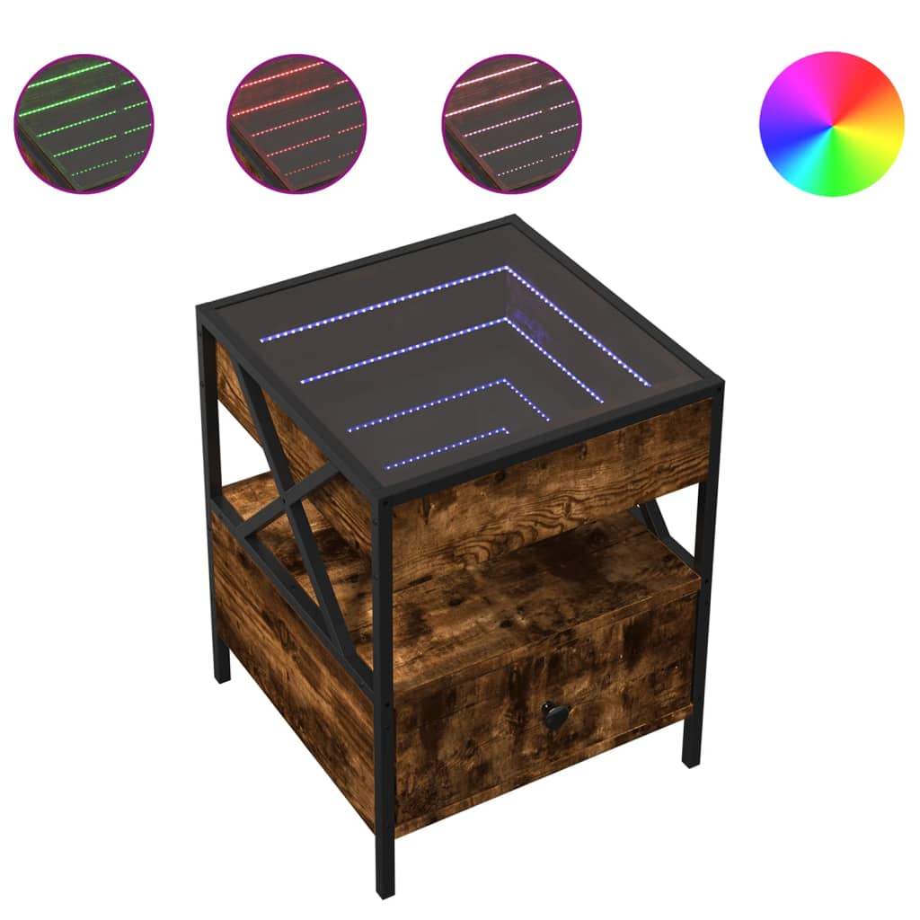 Nattbord Sengbord Røkt Eik med Infinity LED 40x40x51 cm