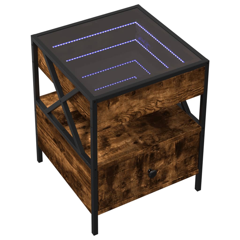 Nattbord Sengbord Røkt Eik med Infinity LED 40x40x51 cm