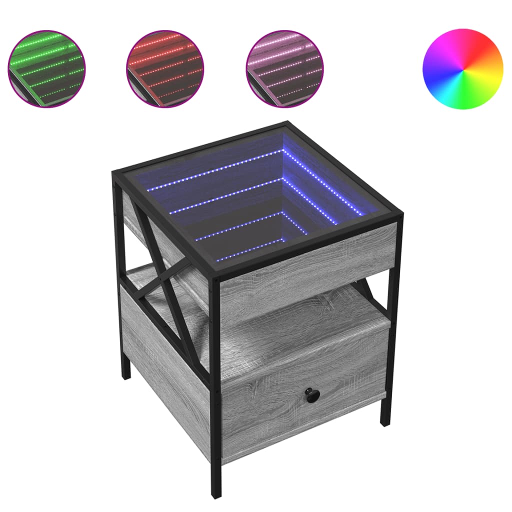 Salongbord Sofabord Sonoma Grå med Infinity LED 40x40x51 cm