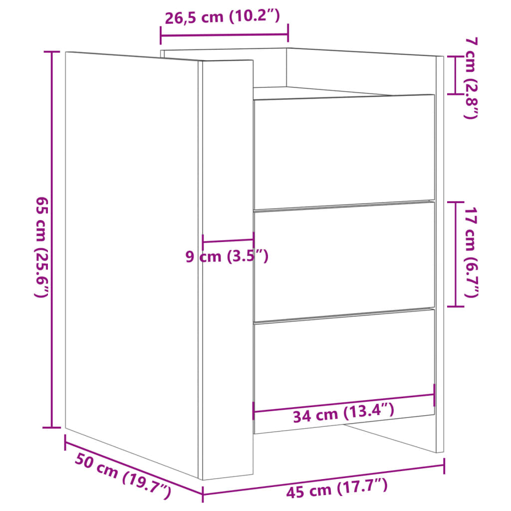 Nattbord Sengbord Svart 45x50x65 cm