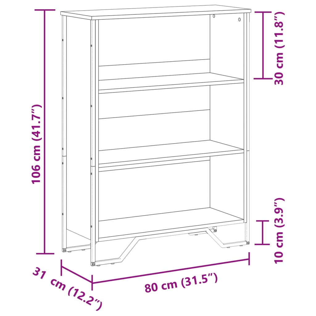Bokhylle Svart 80x31x106 cm
