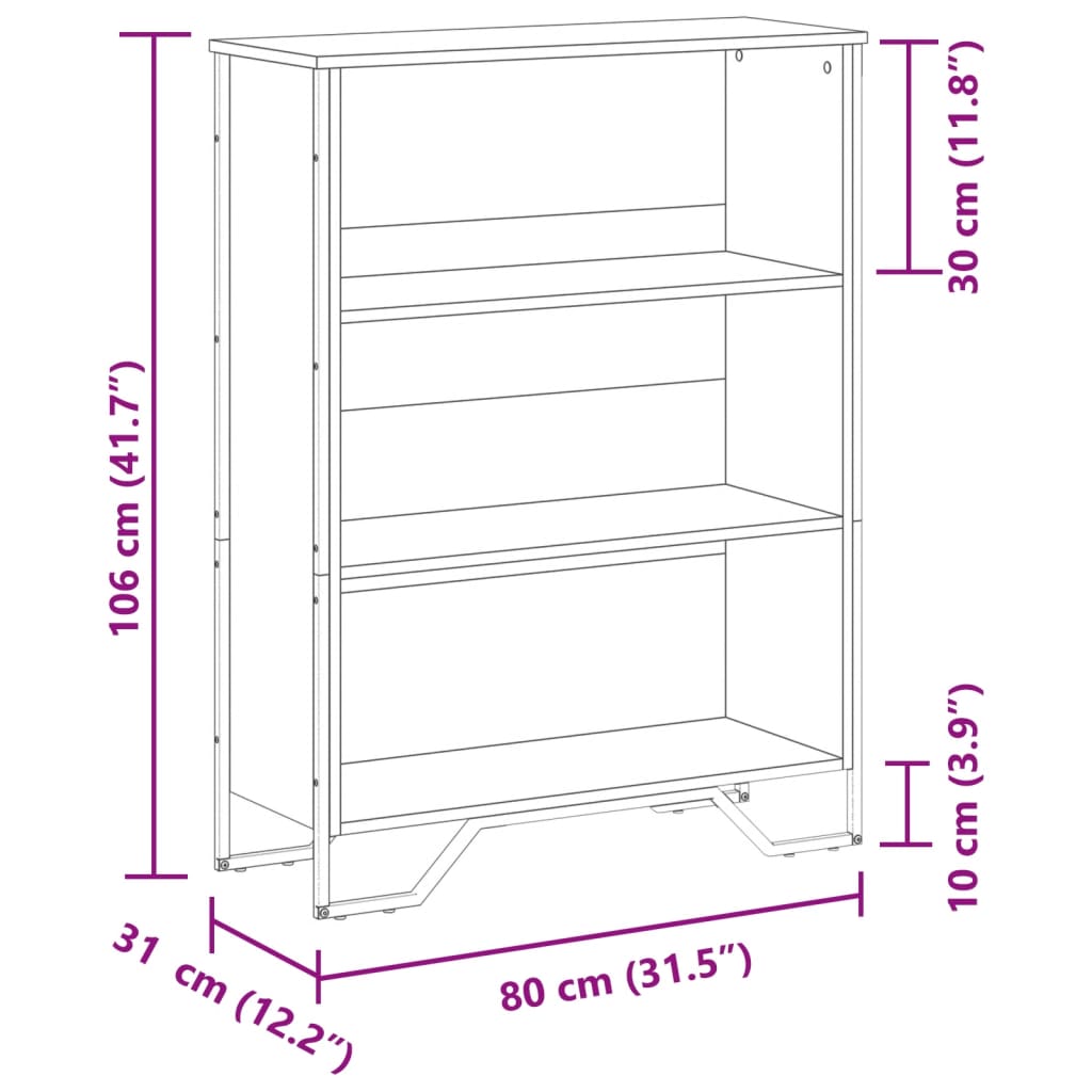 Bokhylle brun eik 80x31x106 cm konstruert tre