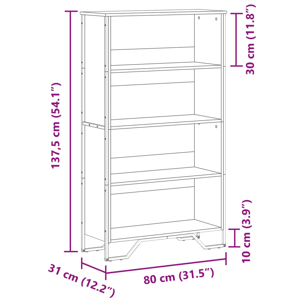 Bokhylle Svart 80x31x137,5 cm