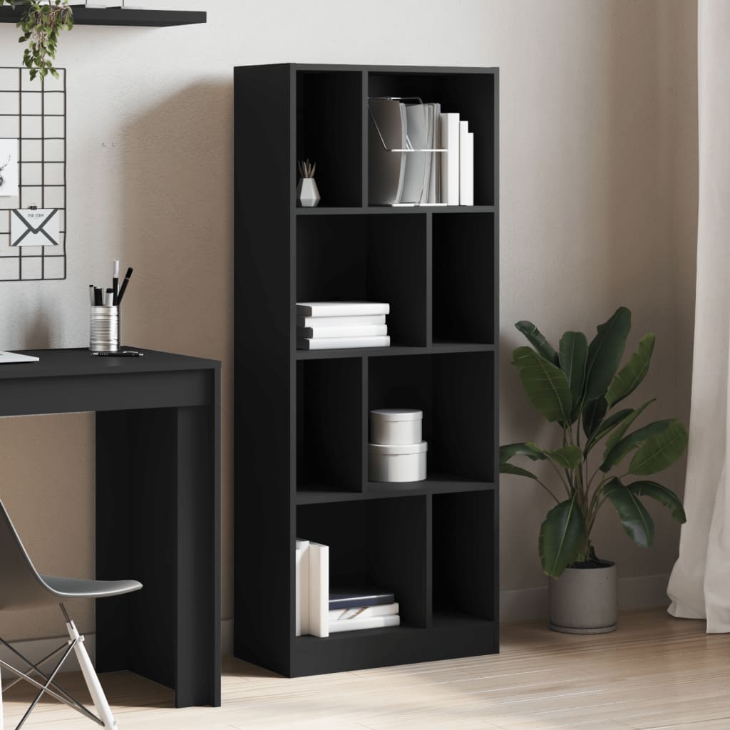 Bokhylle svart 57x28,5x141 cm konstruert tre