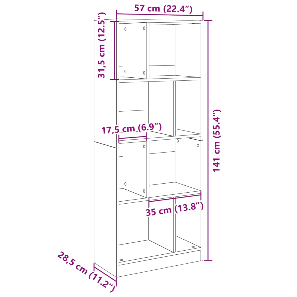 Bokhylle brun eik 57x28,5x141 cm konstruert tre