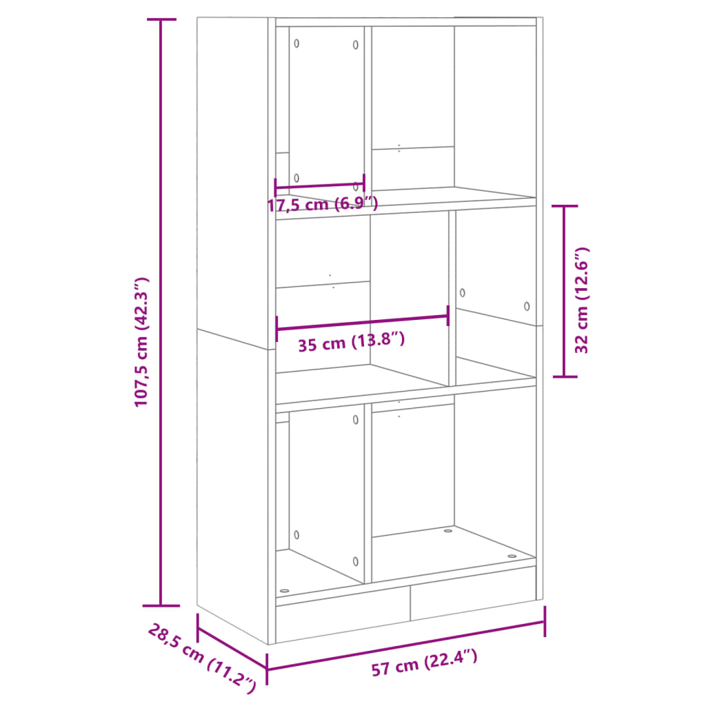Bokhylle brun eik 57x28,5x107,5 cm konstruert tre