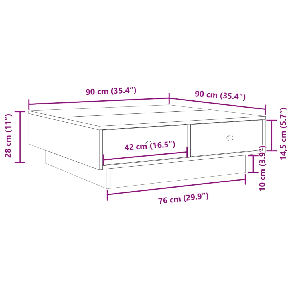 Salongbord Sofabord Svart 90x90x28 cm