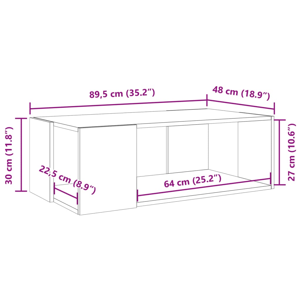 Salongbord Sofabord Sonoma Eik 89,5x48x30 cm