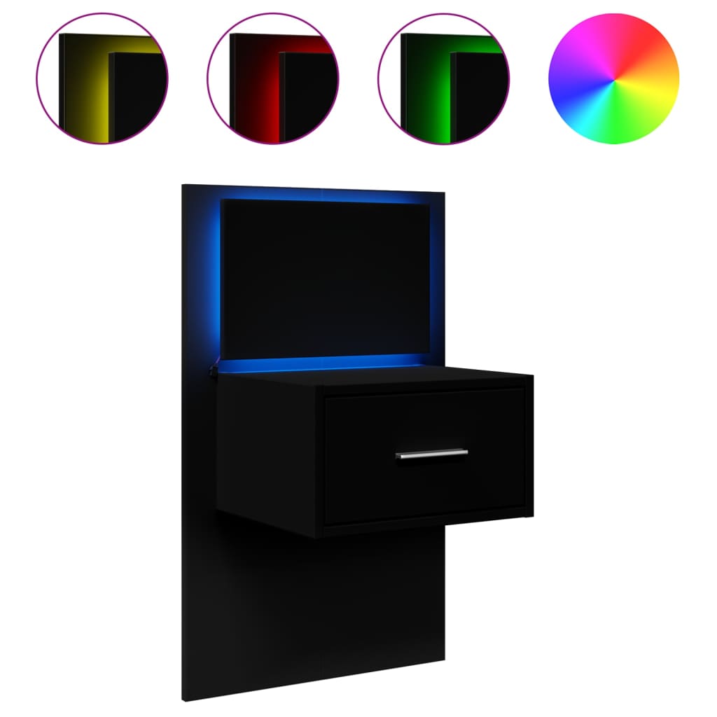 Nattbord Sengbord Svart med LED-lys