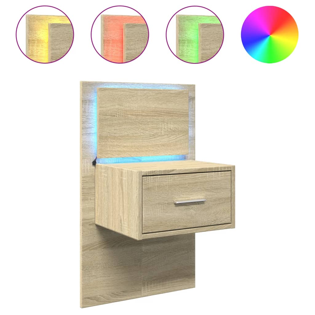 Nattbord Sengbord Sonoma Eik med LED-lys