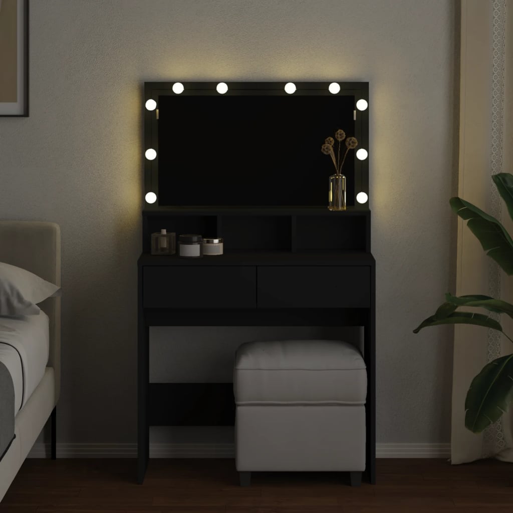 Sminkebord Svart LED 80x41x134,5 cm