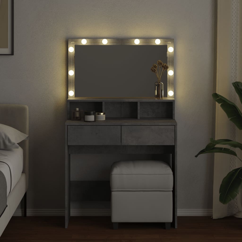 Sminkebord Betonggrå LED 80x41x134,5 cm