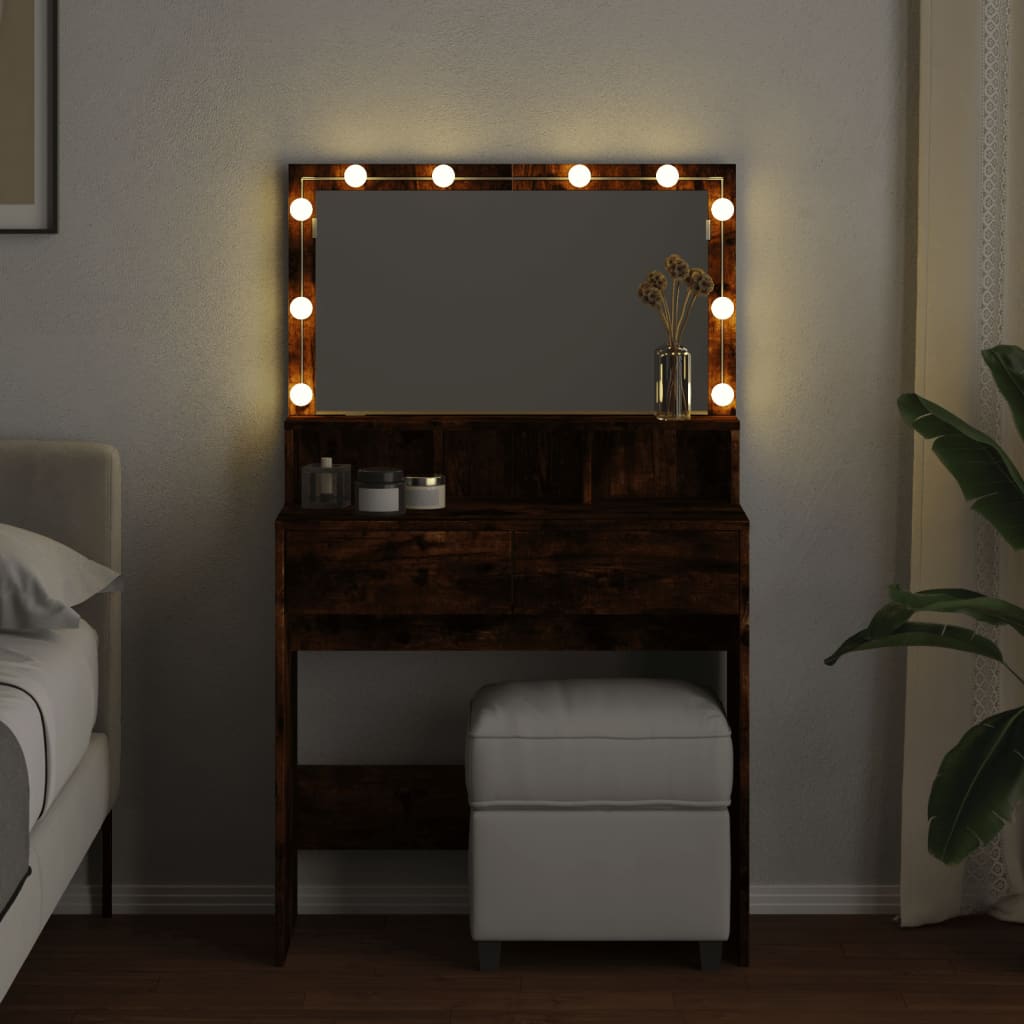 Sminkebord Røkt Eik LED 80x41x134,5 cm