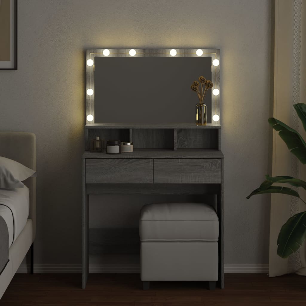 Sminkebord Sonoma Grå LED 80x41x134,5 cm