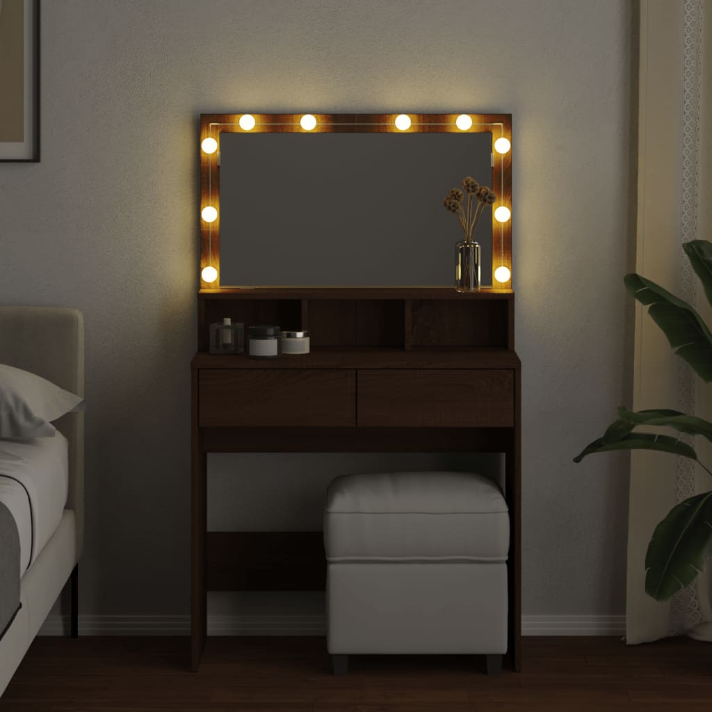 Sminkebord Brun Eik LED 80x41x134,5 cm