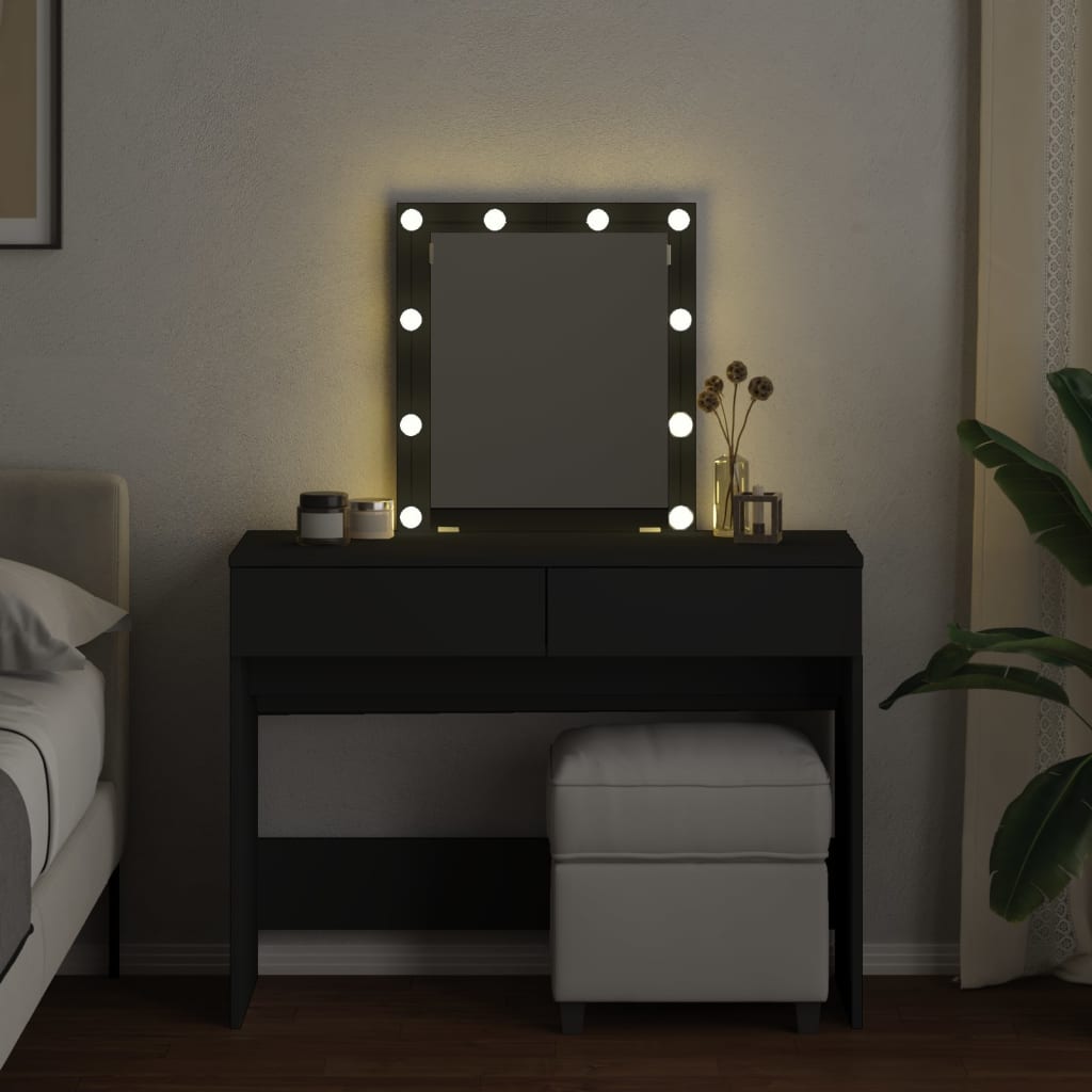 Sminkebord Svart LED 100x40x130 cm