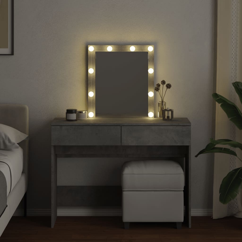 Sminkebord Betonggrå LED 100x40x130 cm