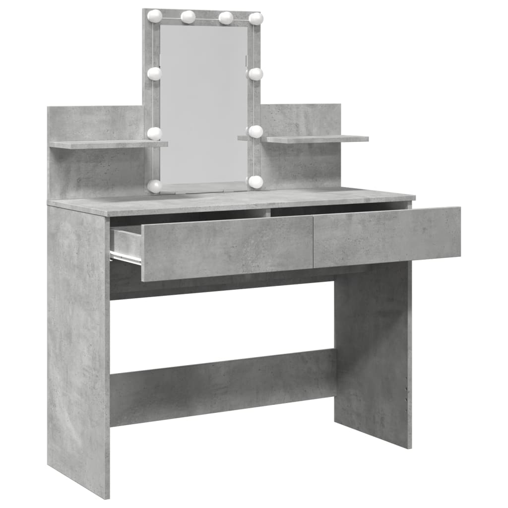Sminkebord Betonggrå LED 100x40x130 cm
