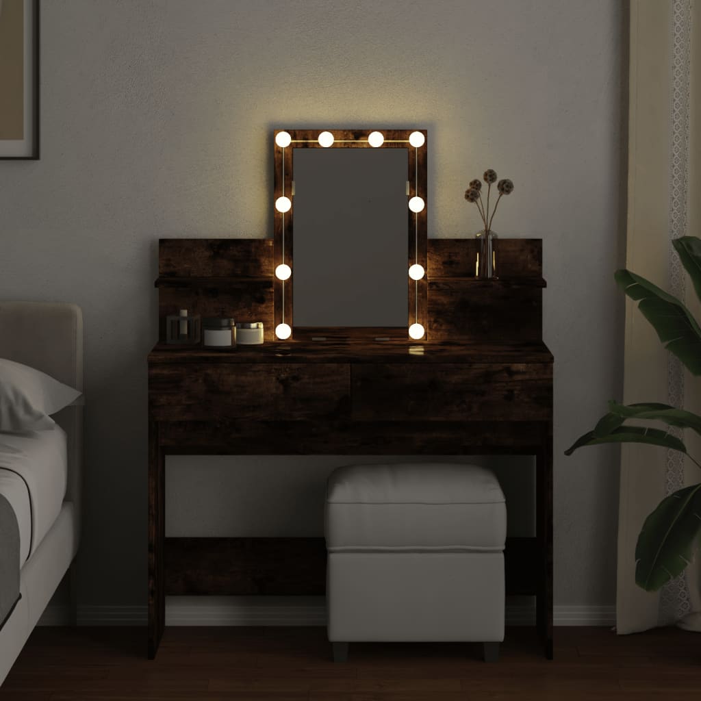Sminkebord Røkt Eik LED 100x40x130 cm